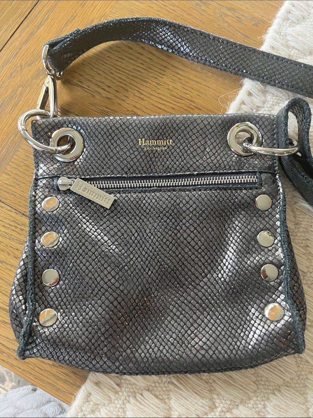 EUC Hammitt Metallic Tony Charcoal Crossbody with Stud Accents